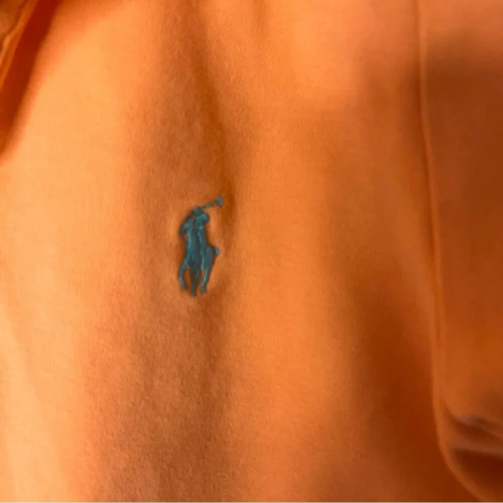Ralph Lauren sport Orange Polo Shirt Classic Style collared logo blue slim fit